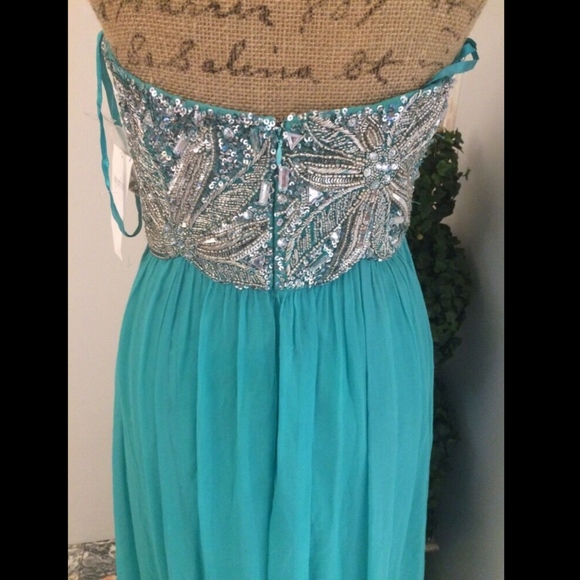 NEW$358 Sean Collection Embellished‎ Strapless Silk Gown Tropical Blue [SZ 8 ] - Picture 4 of 8